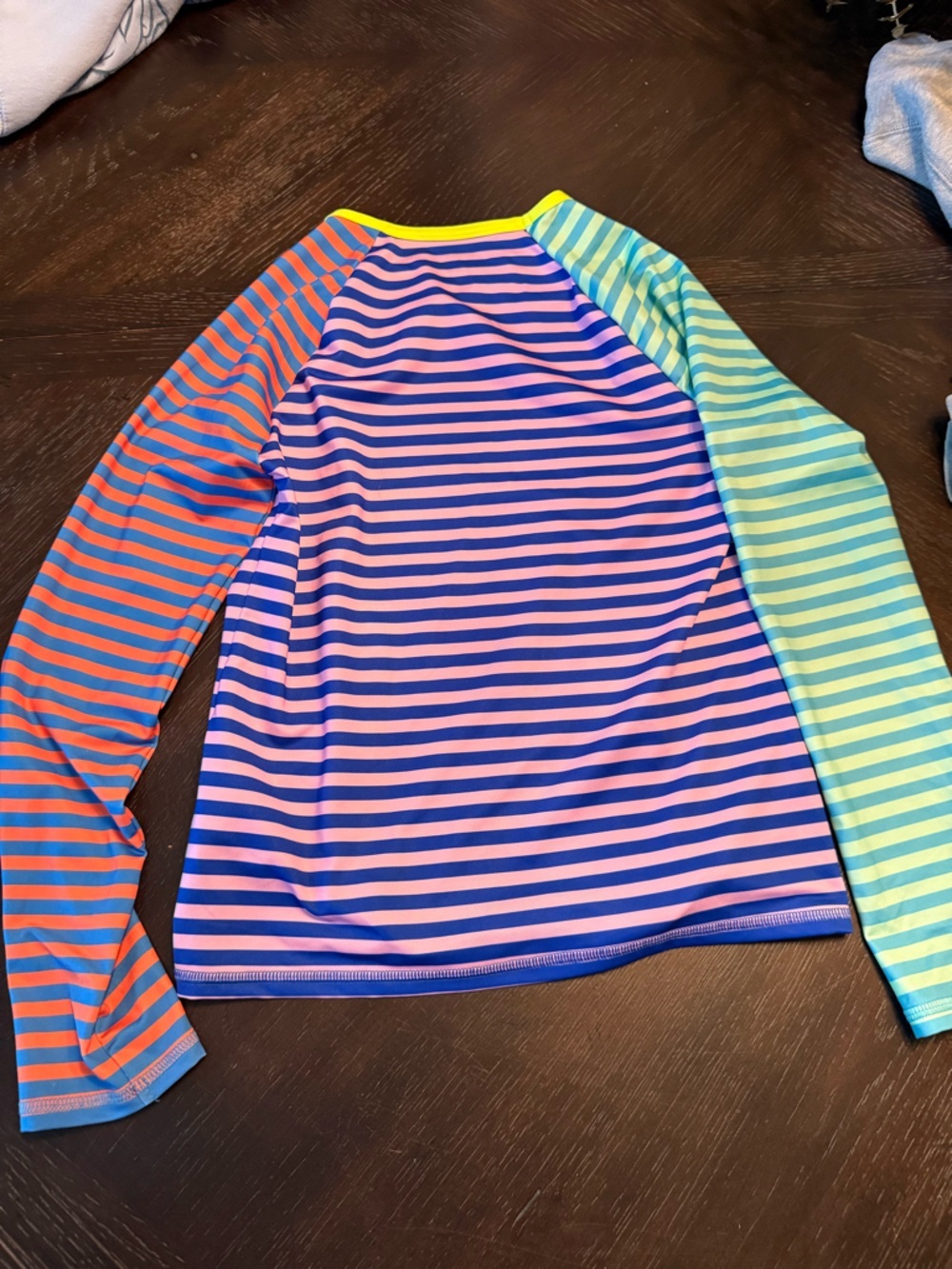 Lands End Swim Top Rash Guard Long Sleeve Striped Beach size 10 S